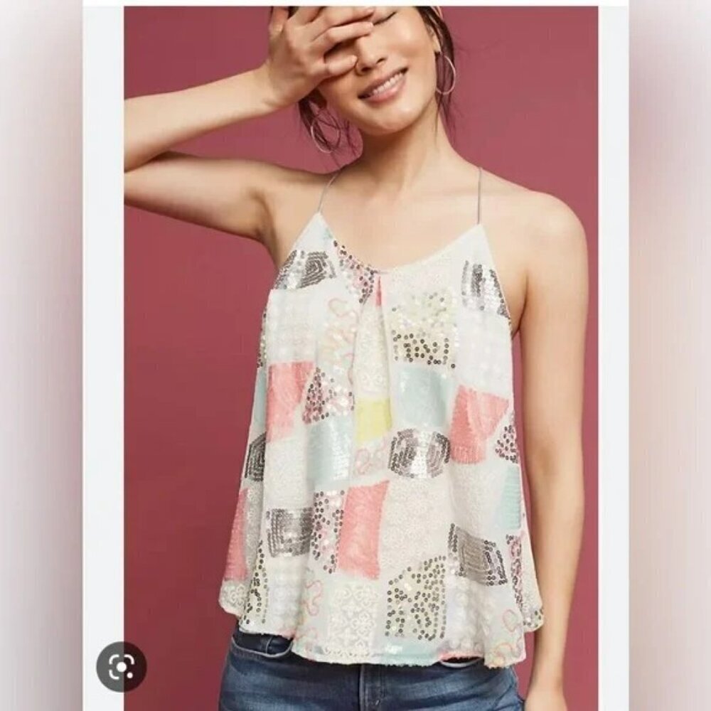 Anthropologie Floreat Patchwork Sequin & Embroidered Louisa Tank Top - Sz Small